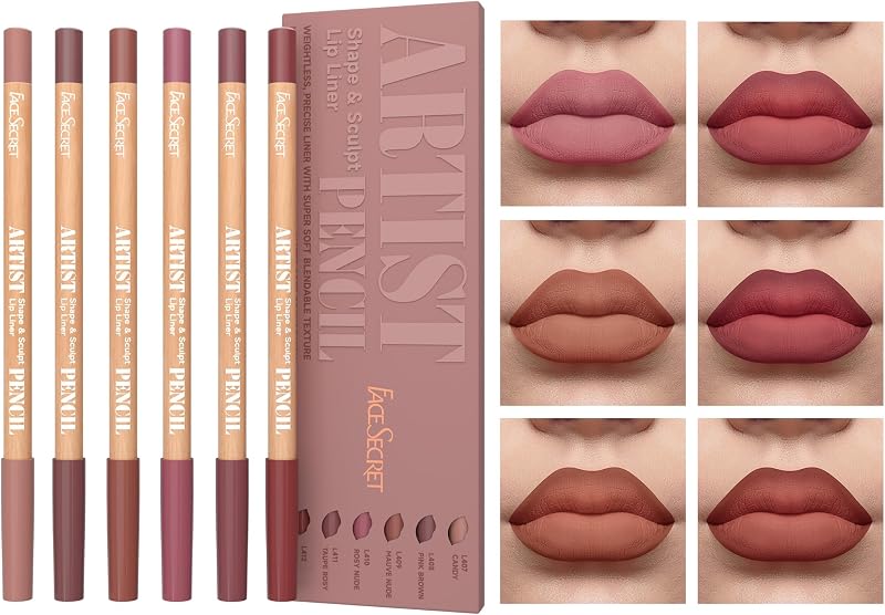 HQDA 6 PCS Matte Nude Lip Liner Pencil Set Waterproof Long Lasting Contour (#02