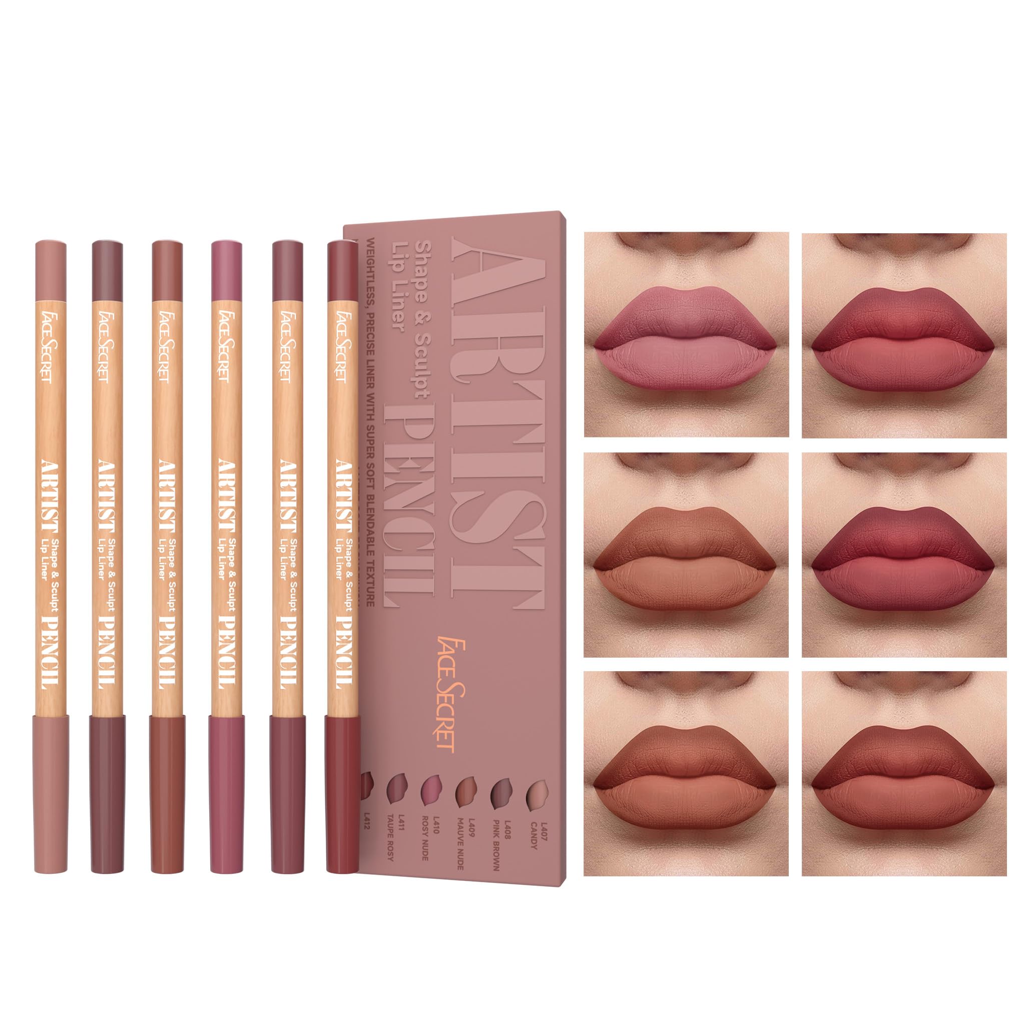 6 PCS Lip Liner Pencil Set - Matte Nude Lip Contour Lipliner, Waterproof Long Lasting Lipstick Lip Liner Set, Smudge-Proof Lip Liner Pen (# 02 Nude Pink)