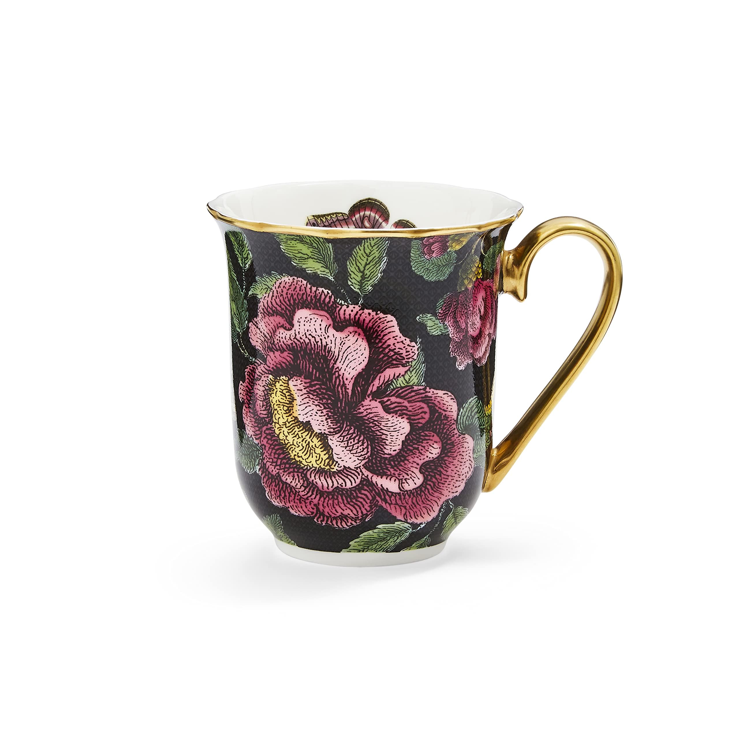 Spode x Creatures of Curiosity Coffee Mug - Cream Floral Fine China Mug with 22-Carat Gold Detailing, Presented in a Giftable Box, Suitable for Tea or Coffee, 340ml