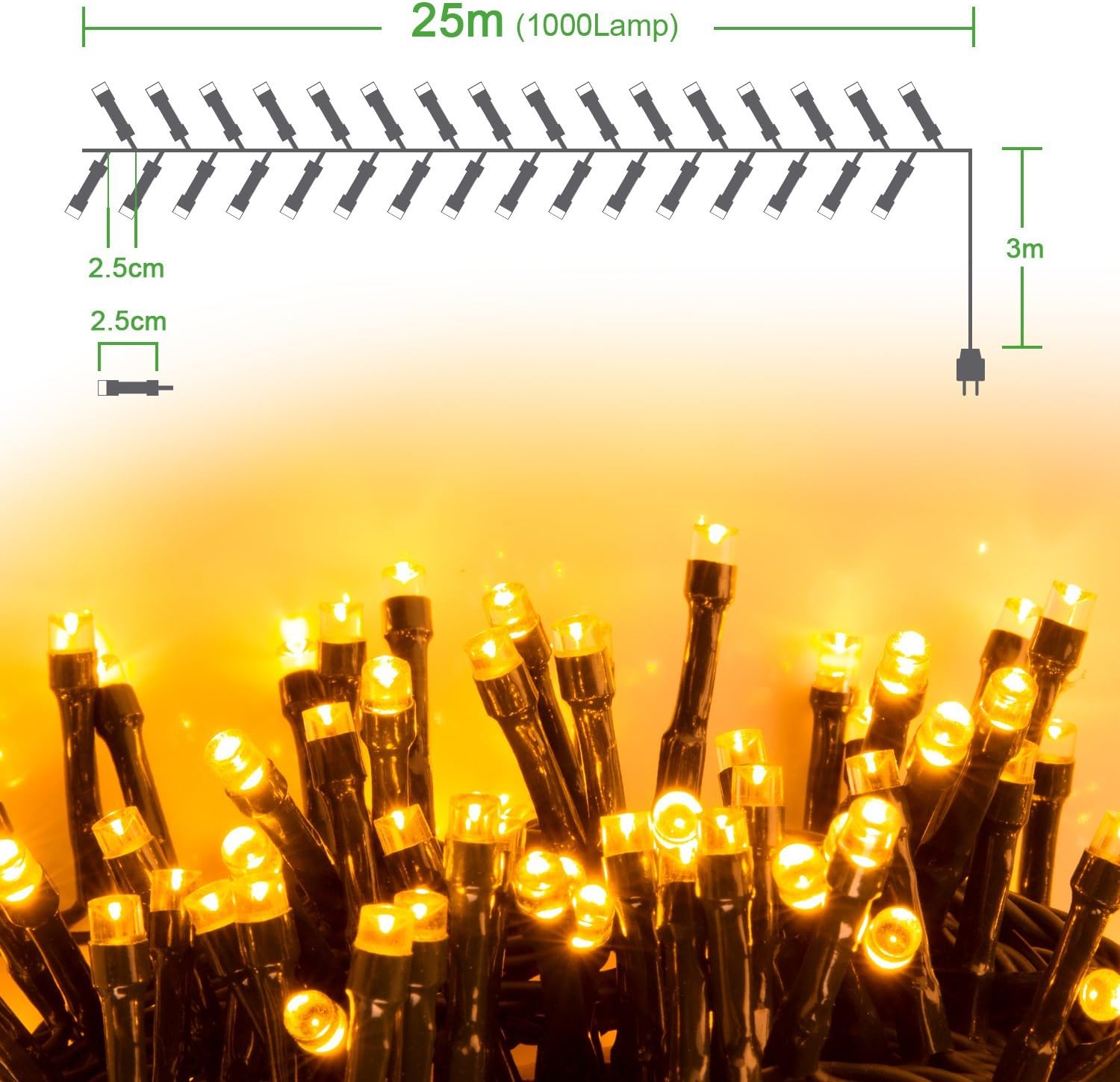 Quntis Christmas Tree Lights Warm White 25M 1000 Led Indoor Outdoor Fairy String Lights Mains Powered Safe Low Voltage Decoration for Xmas Tree Garden Gazebo Party Wedding Pergola Wedding Window - Image 3