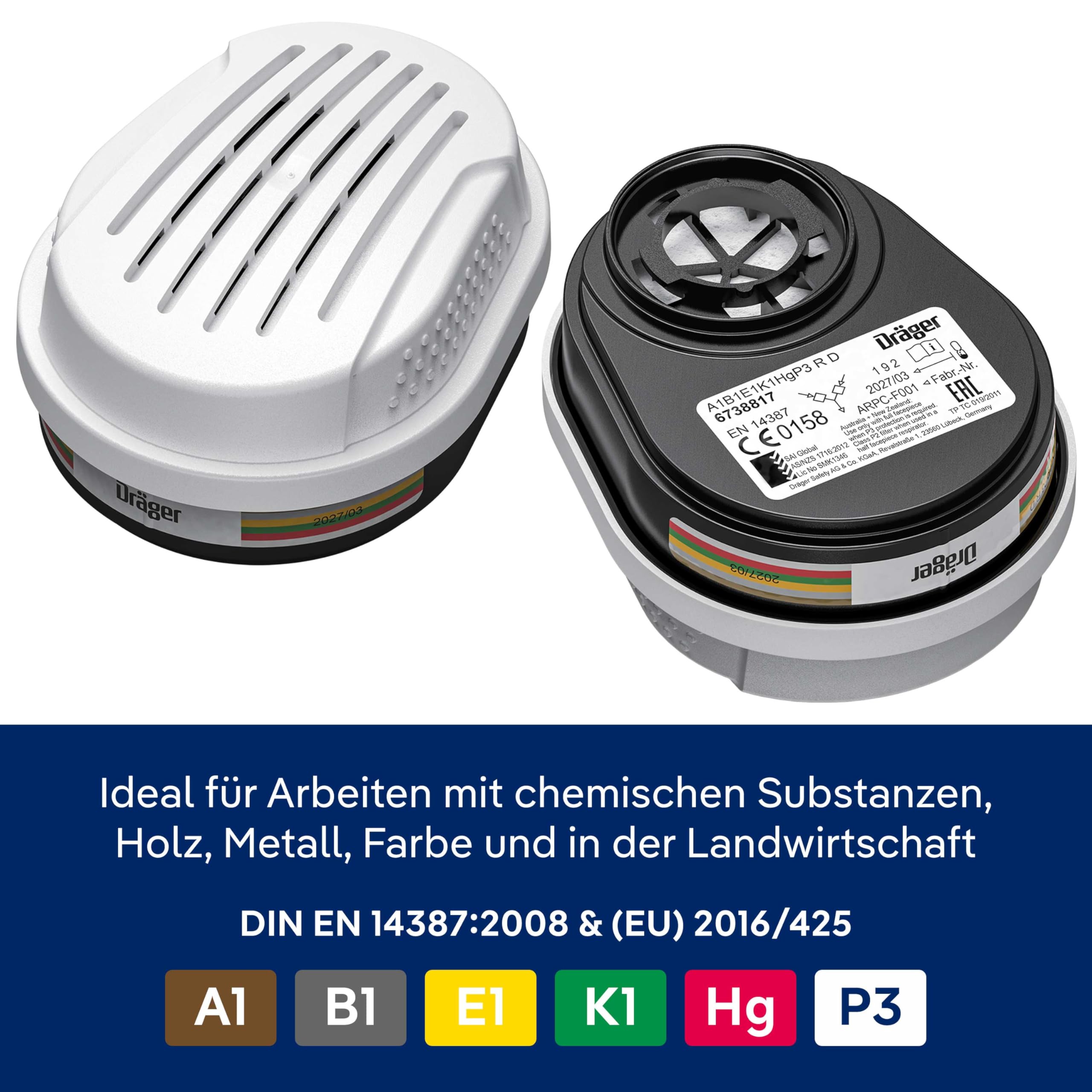 Dräger X-plore 3300 Chemiearbeiterset mit A1B1E1K1 Hg P3 Kombi-Filter – Halbmaske für Chemiearbeiten, zuverlässiger Schutz gegen Dämpfe, Gase und Fein-Staub, Größe M 9
