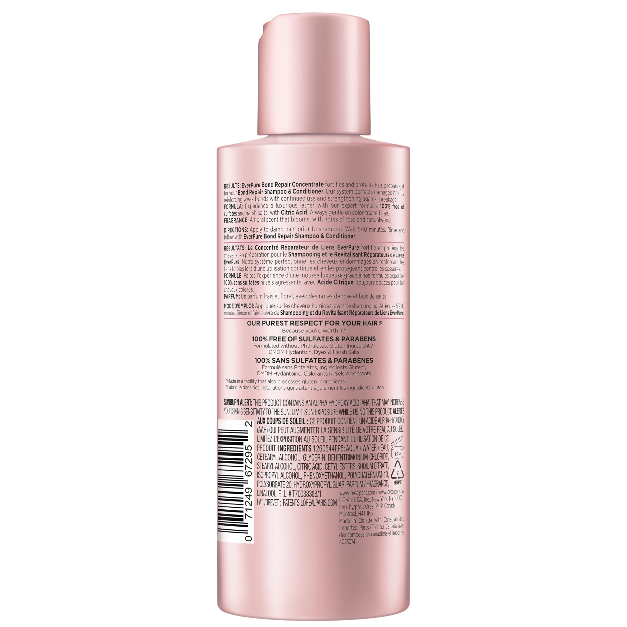 L'Oreal Paris Sulfate Free Bond Repair Pre Shampoo Treatment, Hair Repair for Colored, Bleached or Damaged Hair, EverPure, 5.1 Fl Oz