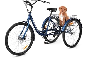 Viribus Adult Tricycle, 7 Speed Tricycle for Adults with Lock and Dual Chains, 3 Wheel Bikes for Adults, Adult Tricycles for Women Men Seniors, Adult Trike, 24 26 inch Three Wheel Bikes 400 lb.