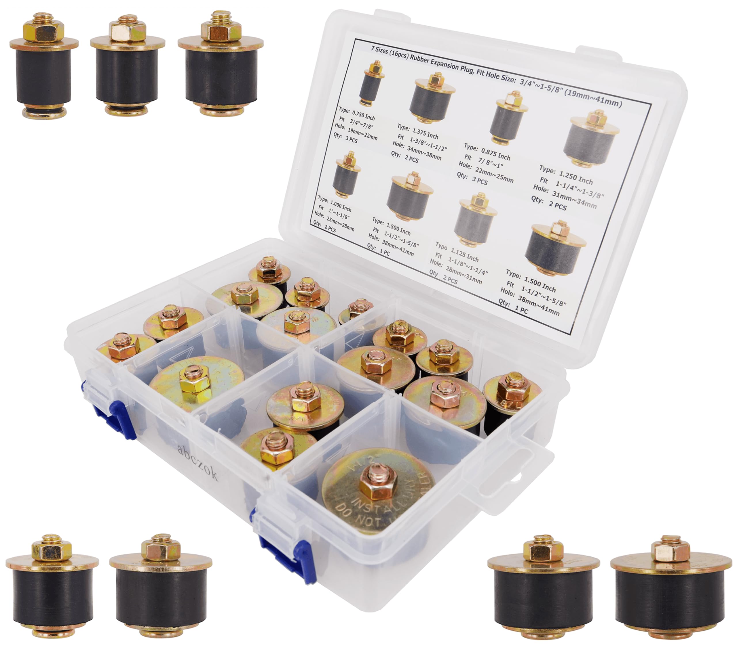 Photo 1 of abczok 7 Sizes 16pcs Rubber Expansion Plug, Automotive Rubber Expandable Freeze Plugs Kit Fit Hole Size:3/4" 7/8" 1" 1-1/8" 1-1/4" 1-3/8" 1-1/2" (19mm~41mm)