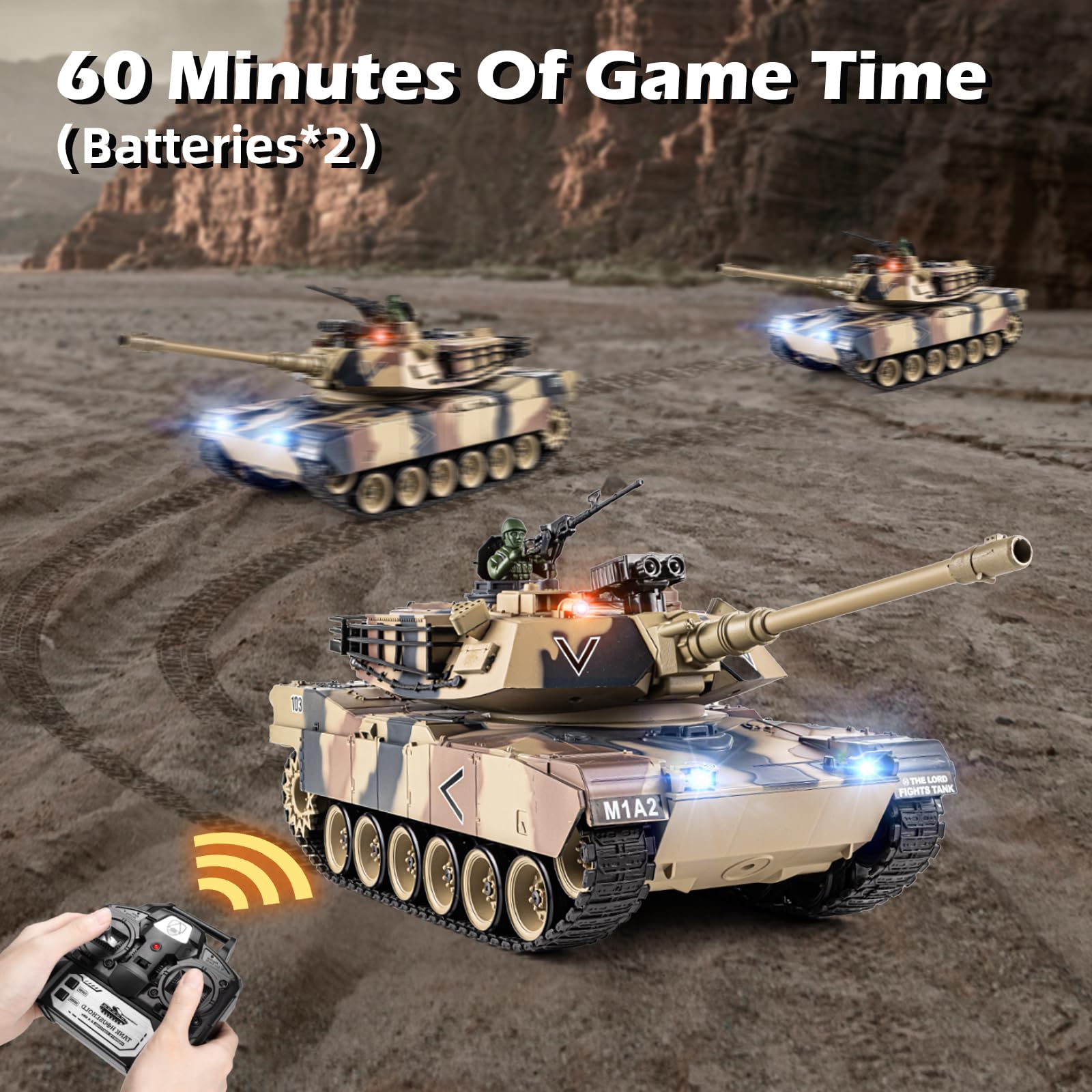 Supdex 1:18 RC Tank, 2.4Ghz US M1A2 Remote Control Tank Model Toys, 15 Channel Battle Army Toy with Smoke Effects, Light and Sound, RC Military Truck for Adults and Kids That Shoots BBS, Water Bombs