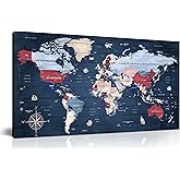 ZHAOSHOP Blue World Map Wall-Art For Office - Large World Maps For Wall - Canvas Wall Art Stretched and Framed Ready to Hang Size 40" x 20"