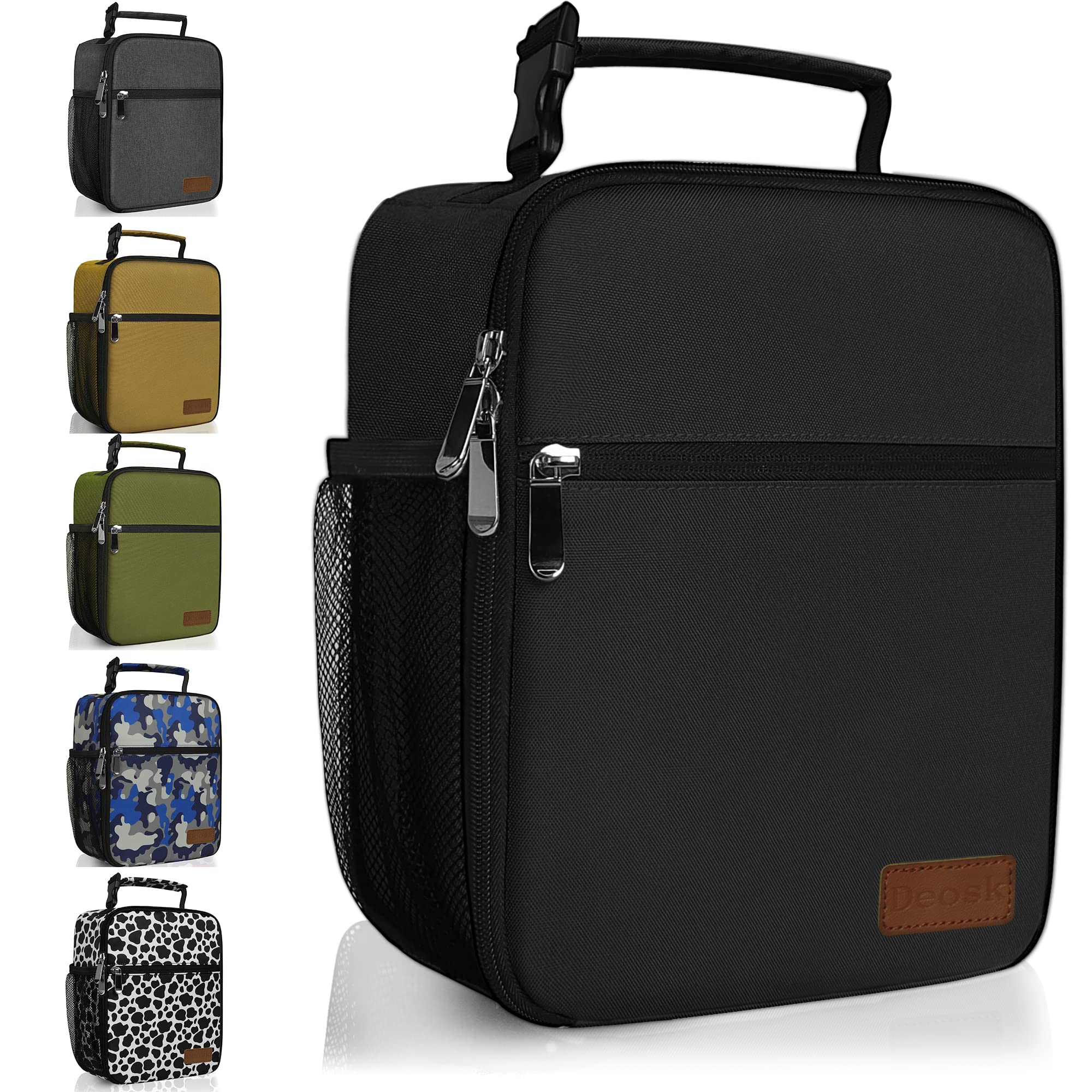 Photo 1 of Deosk Lunch Bag Reusable Small Lunch Box for Men Women Insulated Portable Lunchbox for adults Suitable for School Work Picnic (Black)