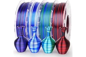AMOLEN Silk PLA 3D Printer Filament Bundle, Multicolor Rainbow PLA 1.75mm, Shiny Fast Color Change PLA Irregular Stripes 3D Printing Filament for Most FDM 3D Printer, 200g X 4 Spools