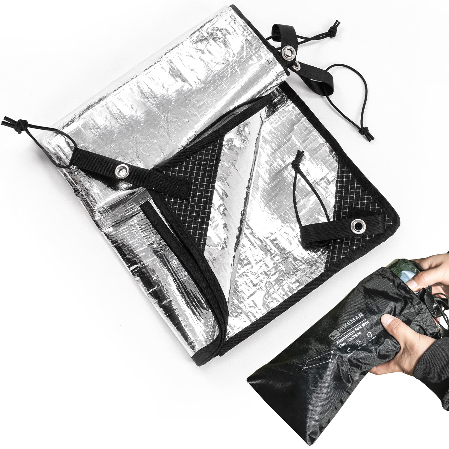 HIKEMAN Reflective Aluminium Camping Mat - Ultralight Aluminium Foil Insulation, Double-sided Aluminum Sleeping Mat for Outdoor Camping Hiking Picnic (140 * 200cm)