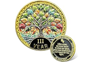 Leafence Tree of Resilience Commemorative Coin Recovery Addiction NA AA Chips and Medallions Challenge Coin Narcotics Alcoholics Anonymous Gifts (Tree of Resilience, 3 Years)
