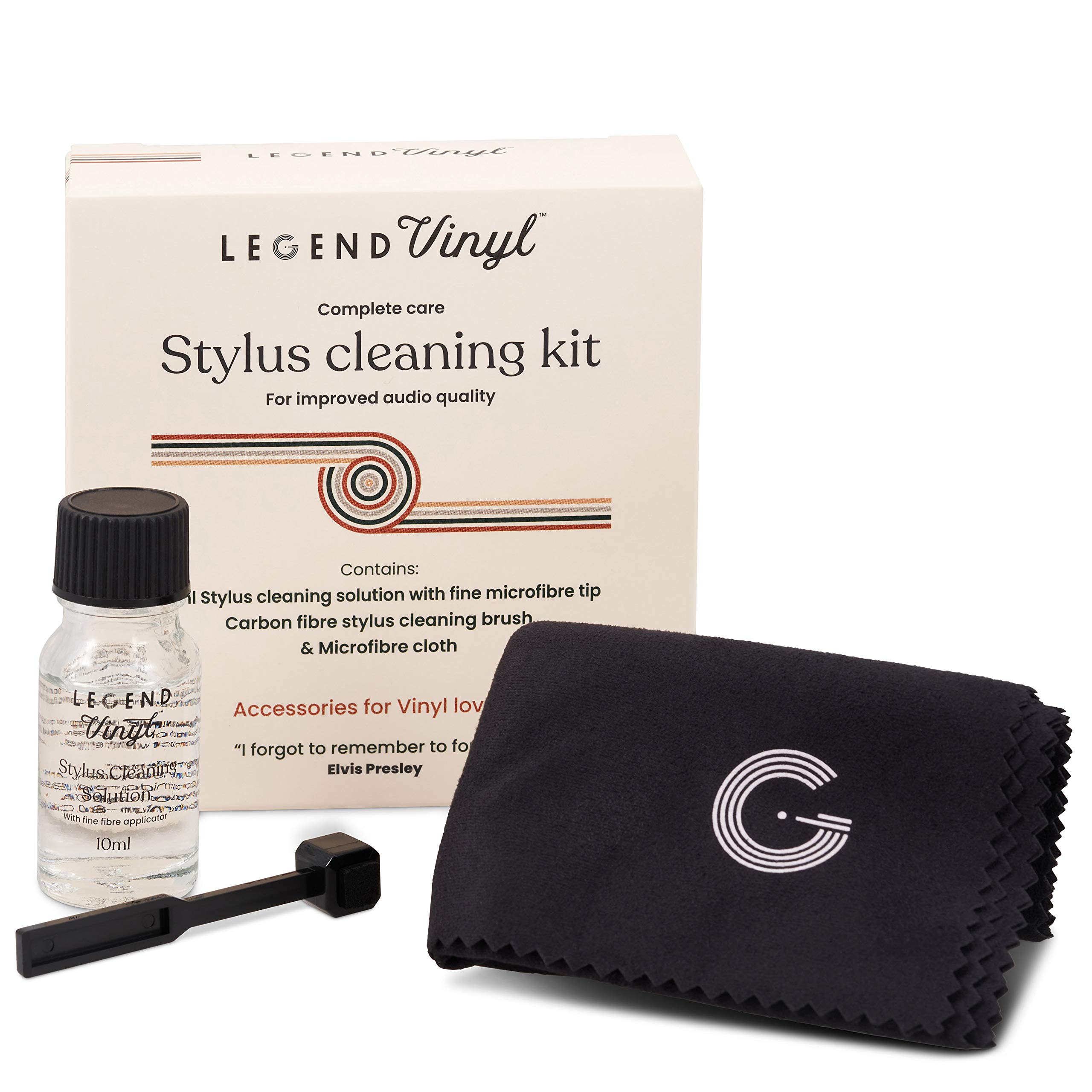 Legend Vinyl Turntable Stylus Cleaning Kit, Carbon Fibre Stylus Brush, Stylus Cleaning Fluid & Microfibre Cloth for Vinyl Record Player Care