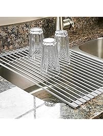 Surpahs Over The Sink Multipurpose Roll-Up Dish Drying Rack (Warm Gray, Large)