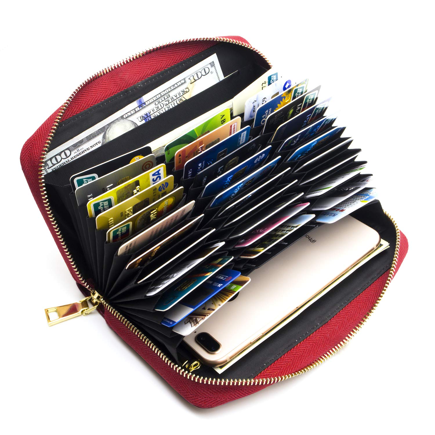 ANDOILT Genuine Leather Purses for Women Wallet Mens RFID Blocking Credit Card Holder Zipper Purse Cell Phone Handbag Red