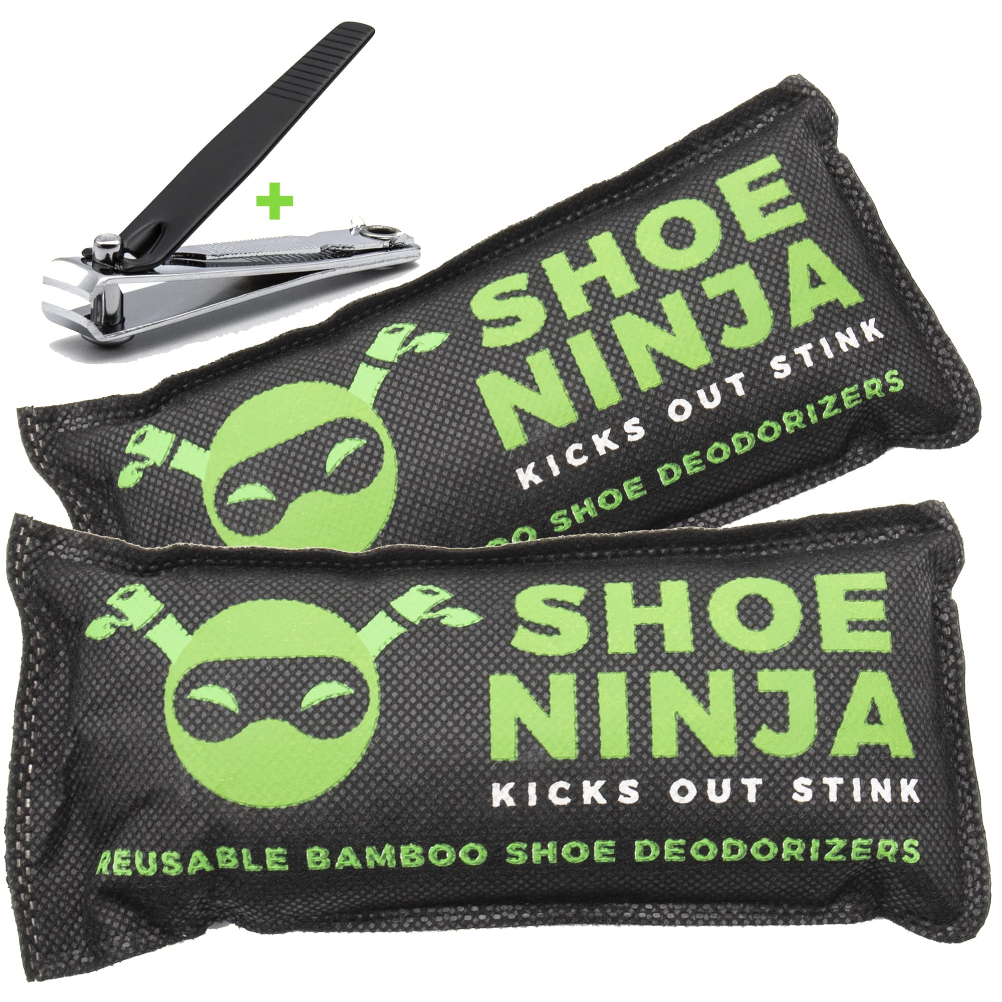 Shoe Ninja Shoe Deodoriser - Shoe Odour Eliminator with Activated Charcoal, Versatile and Reusable Deodoriser Bags for Shoes, Football Boot Deodoriser and Shoe Smell Remover, Great for Sports - 2pk