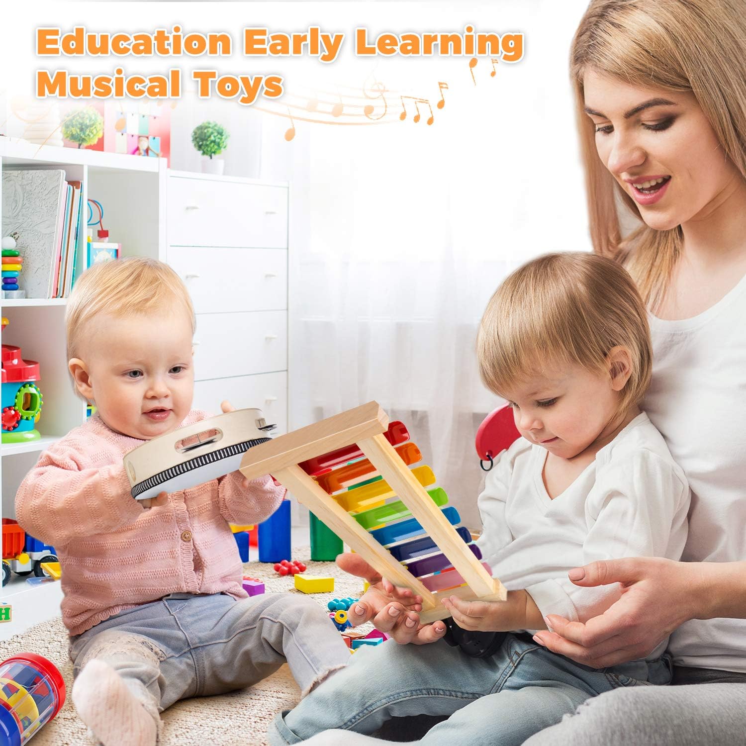 Obuby Toddler Musical Instruments Sets Wooden Percussion Instruments Toy for Kids Preschool Educational Wood Toys with Storage Bag for Kid Baby Babies Children Boys and Girls: Toys & Games