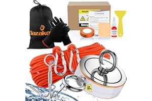 2600LBS Double Side Magnet Fishing Kit with Case, Dazakoot Magnet for Fishing & Treasure Hunt, Premium Magnetic Fishing Kit with 100FT Rope, Non-Slip Glove, Threadlocker, Grappling Hook, Carring Bag