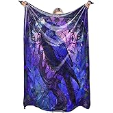 zbezbe Gothic Blue Raven Flannel Blanket Stained Glass Mysterious Purple Floral Throw Blankets Lightweight Soft for Party Chair Bed Sofa Camping Travel,Home Goth Decor,Gifts Women,50x60in