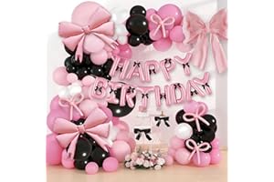 UgyDuky 103 PCS Pink Bow Birthday Balloon Garland Kit, Coquette Bow Party Decorations Set with Happy Birthday Letter Balloons