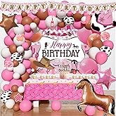 137pcs Western Cowgirl Birthday Party Decorations Wild Western Cowgirl Party Supplies Retro Horse Rodeo Balloon Garland Kit Banner Cake Cupcake Toppers Backdrop Tablecloth for Girl Birthday Party