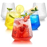 BESTSTAR 36 Pcs 12 oz Plastic Clear Ribbed Wine Glasses, Origami Ripple Disposable Champagne Glasses Elegant Whiskey Glasses Ideal for Weddings, Bars, Christmas, Halloween, Pool Party, Daily Use