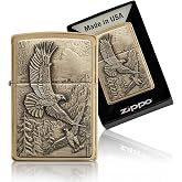 Zippo Eagles Dare Pocket Lighter - Refillable Flip-Top Windproof Lighters - Fierce Soaring Eagle Patriotic Design Pocket Lighters - Luxury Metal Lighter Made in USA