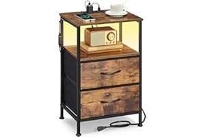 SONGMICS BELLAH Collection - Nightstand with Charging Station and App-Controlled Adjustable LED Lights, Bed Side Table, 2 Dra