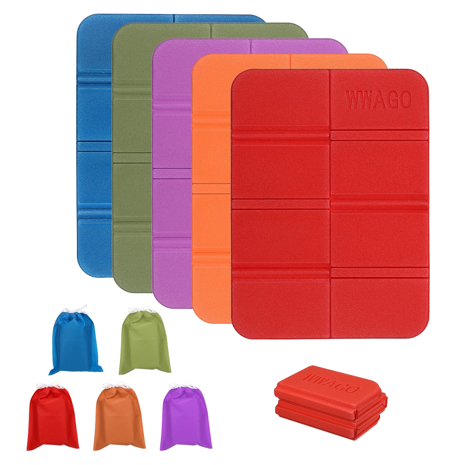 PATIKIL Foldable Cushion Seat, 5 Pack Camping Sitting Pad 15"x11" Waterproof XPE Foam Outdoor Sitting Mats for Picnic Hiking Stadium Travel, 5 Colors