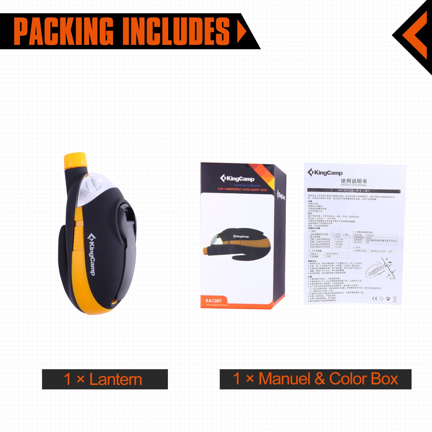 KingCamp 3 IN 1 Emergency Auto Safety Tool, 3LEDs Light, Built-in Windshield Hammer, Seatbelt Cutter, Good Tool Used For Car