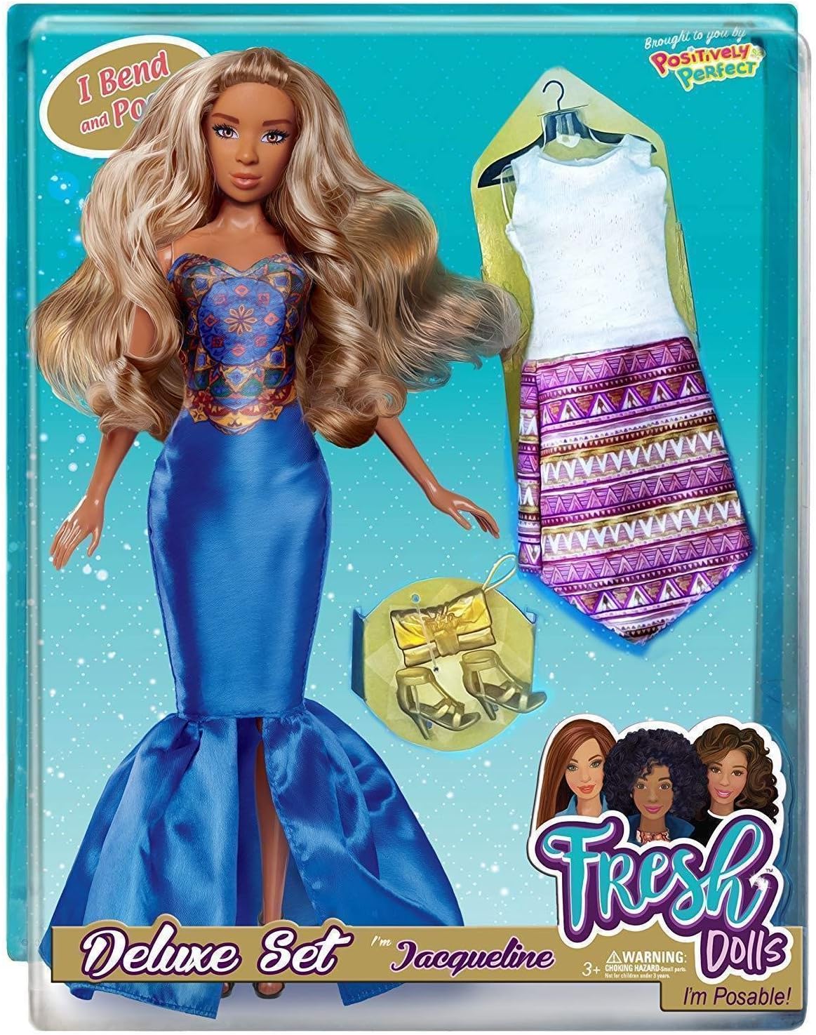 DPNY Girls Fresh Dolls Jacqueline Deluxe Fashion Doll Afro American With Spare Dress