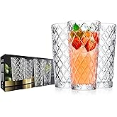 Glaver's Drinking Glasses Set of 4. Tall Highball Glasses. 14oz. Textured Diamond Cut Elegant Drinking Glass Cups- Kitchen Glassware for Water, Iced Tea, Juice, Cocktail.