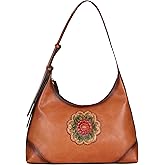 BILIYA Genuine Leather Shoulder Bag for Women,Vintage Brown Embossed Floral Tote Handbag,Soft Cowhide Hobo Purse with Large Capacity for Everyday Use