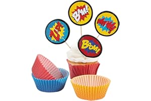 Fun Express - Superhero Baking Cups W/Picks - Party Supplies - Serveware & Barware - Misc Serveware & Barware - 100 Pieces