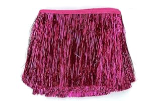YYCRAFT 10" Wide Tinsel Fringe Tinsel Trim Tinsel Garland Dance Costume Fringe Trimming Shiny foil Effect Party Decor (5 Yards,Hot Pink