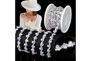 Towenm 3 Yards Rhinestone Trim Chain Crystal Rhinestone Applique for Wedding Dress Belts Garters Headpieces Decoration, Sewing Diamond Fringe Ribbon Trim for Craft Bridal Costume, Silver AB