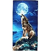 BUYYOURTIES TWL-25 - Luxurious - Wolf Howling Moon - 100% Cotton Velour Beach Towel – Soft, Absorbent, and Stylish!