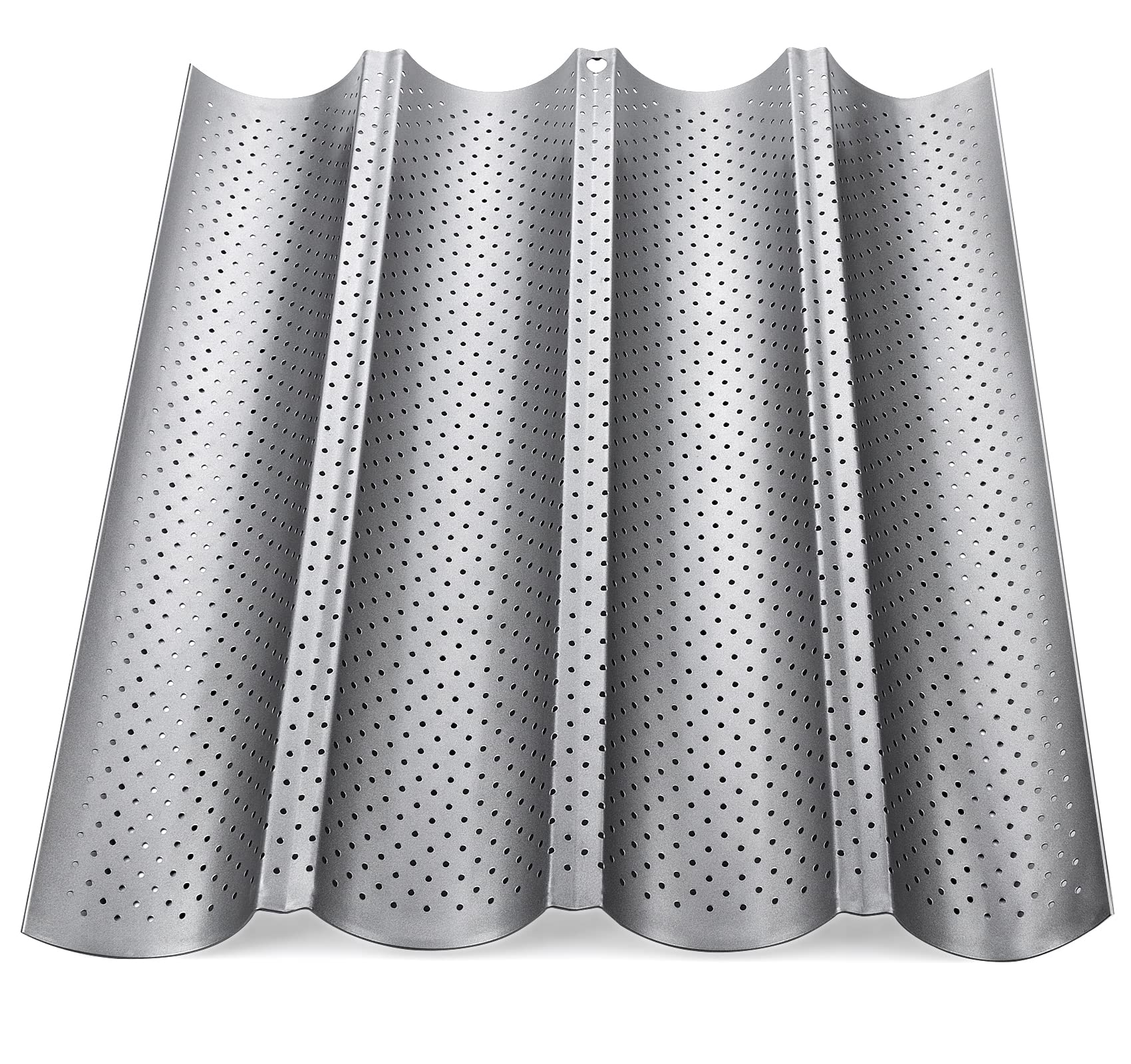 ilauke Baguette Baking Tray Perforated French Stick Loaf Baking Molds Pan for 4 Baguettes（Silver）