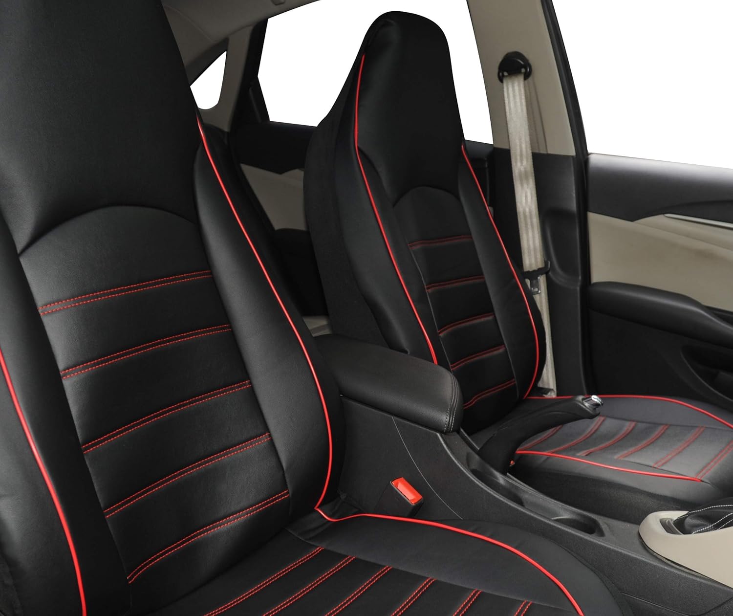 Amazon Co Jp Autoyouth シート カバー ミニ 普通 車 用 ソフト合成皮革 ブラック バケット シート プロテクター フロント シート 用 2 個 レッド 車 バイク