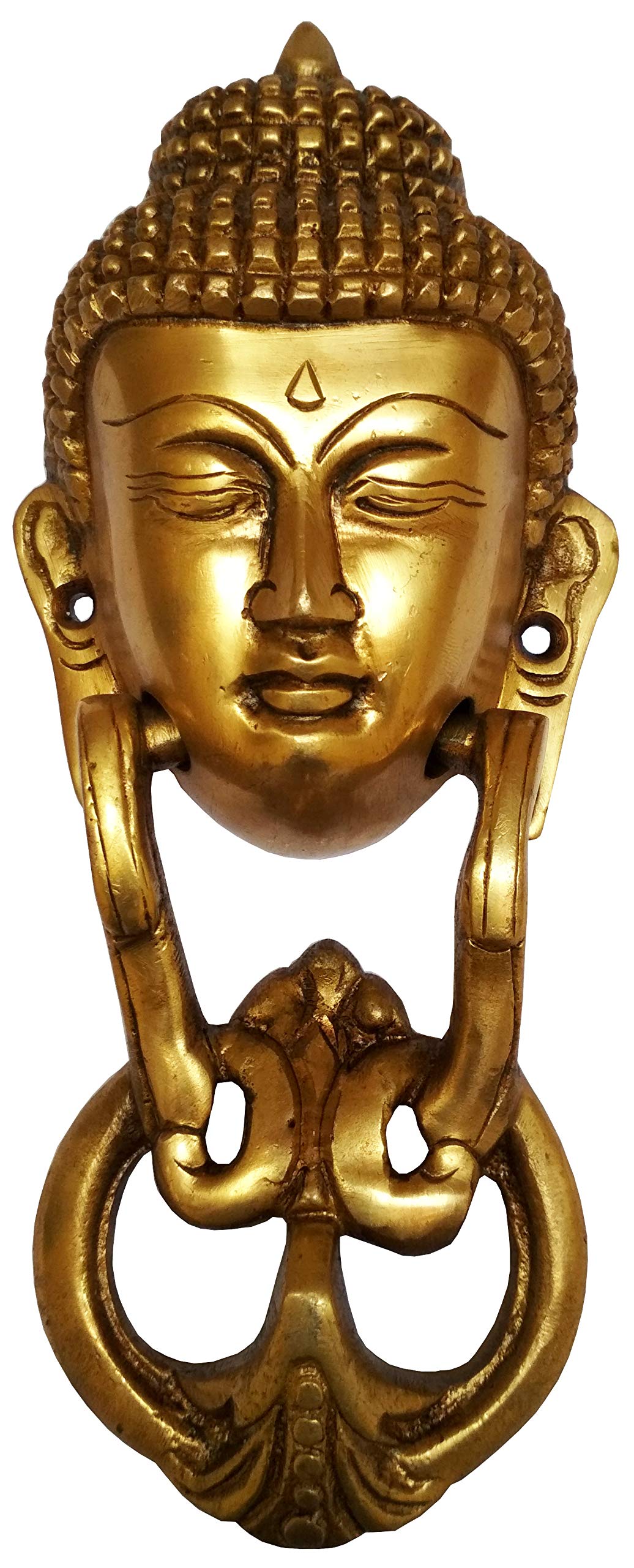 Purpledip Brass Door Knocker: Antique Buddha Design Gate Handle (11595)