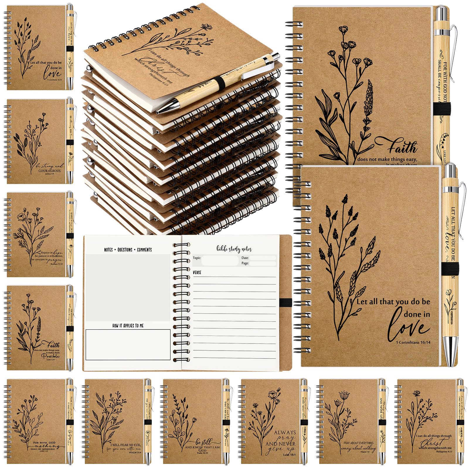 Photo 1 of 40 Pcs Christmas Bible Verse Spiral Notebook with Bamboo Thanksgiving Christian Pen Aesthetic Religious Notepad Journal Thank You Christian Gift Bulk for Pastor Sunday School Teacher (Special Style)