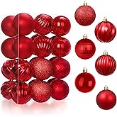JOIEDOMI 24 Pcs Red Christmas Balls Ornaments Set, 2.36" Christmas Tree Ornaments Shatterproof, Xmas Balls Hanging Decorations for Tree Wreath Garland Holiday Wedding Indoor Party Decor