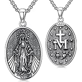 Lattd Virgin Mary Necklace 925 Sterling Silver Virgin Mary Pendant Catholic Jewelry for Men Women, w/Stainless Steel Chain 22”+2”