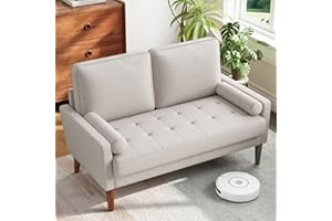 Vesgantti Loveseat Sofa with Solid Wood Legs, 48" Small Couches for Small Spaces, Love Seat for Living Room, Bedroom, Easy Assembly Mid Century Modern Couch with Throw Pillow for Apartment, Ashbeige
