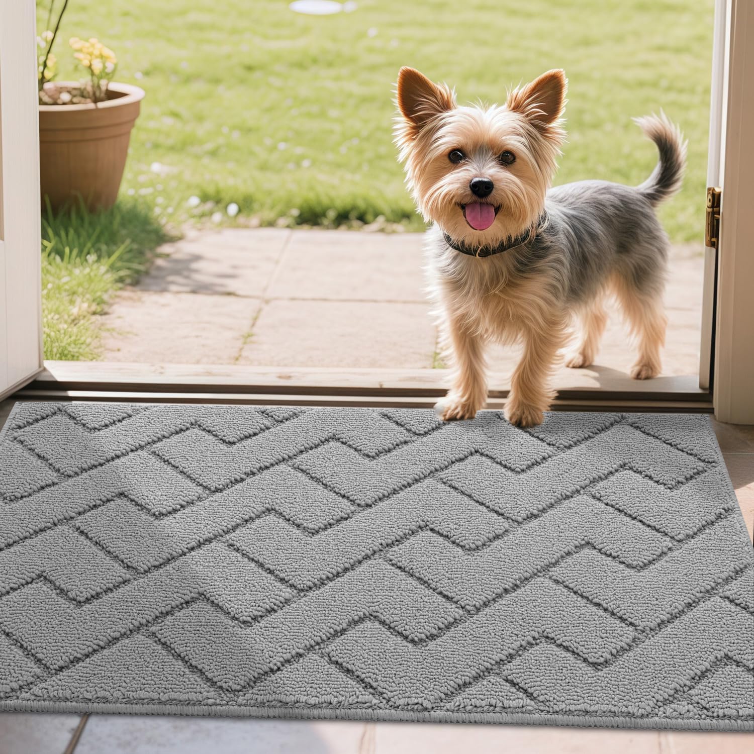 Biscpro Door Mat,50x80cm DoorMat Indoor Washable,Doormat Indoor Dirt Trapper Non-slip,Absorbent Inside Entrance Rug Mat for Entryway,Patio,Garden,Laundry Room,Pets-Light Grey