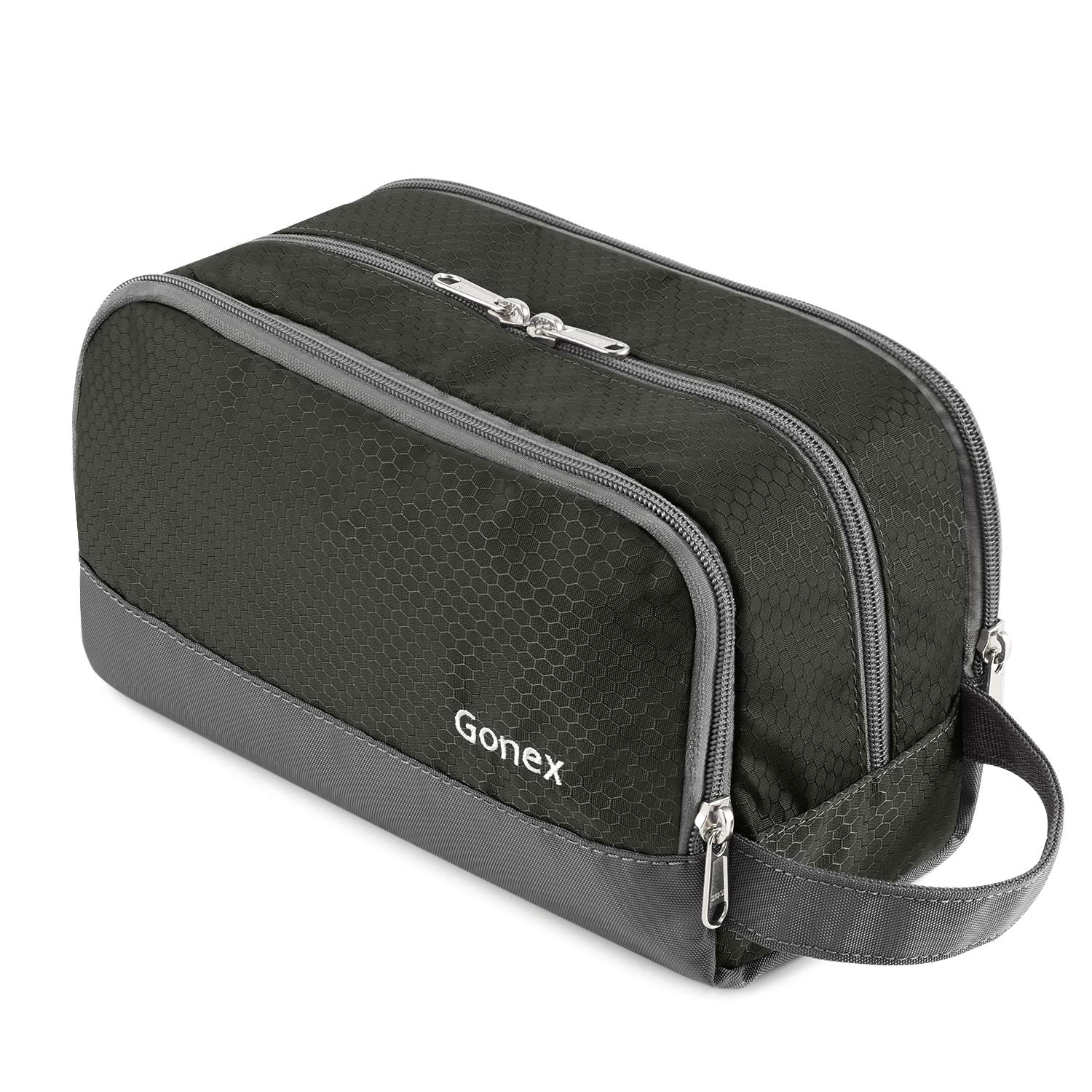 Gonex Travel Toiletry Bag Men, Nylon Dopp Kit Water-Repellent Shaving Bag Toiletry Organizer with Three Compartments for Women Grey