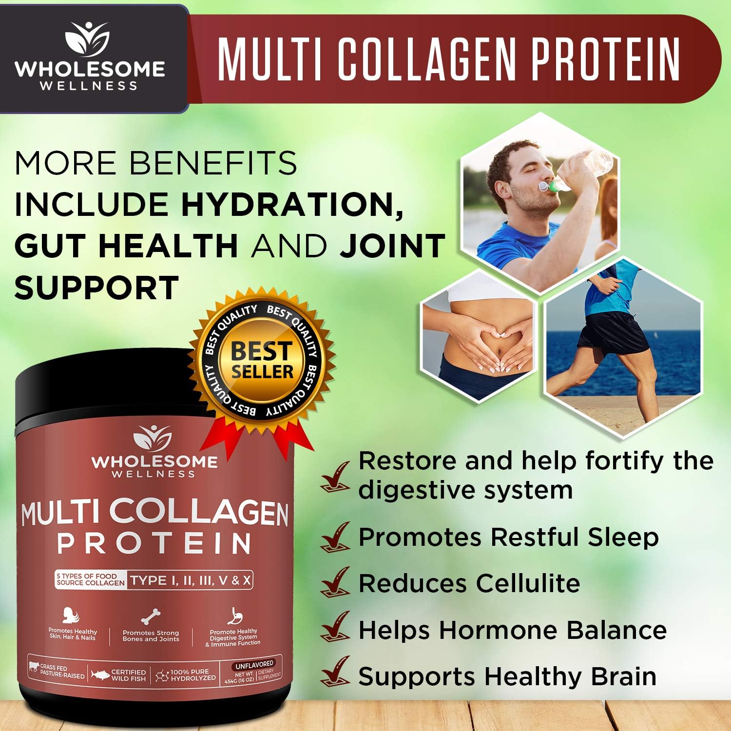 Multi Collagen Protein Powder Hydrolyzed (Type I II III V X) Grass-Fed All-in-One Super Bone Broth + Collagen Peptides - Premium Blend of Grass-Fed Beef, Chicken, Wild Fish, Eggshell Collagen: Health & Personal Care