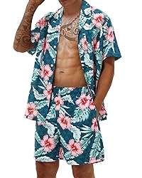 Poekuao Men's Hawaiian Matching Set Summer Beach