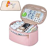 Fasrom Pill Bottle Organizer, Medicine Bag with Waterproof Mat & Adjustable Divider, Travel Carrying Case for Pills, Vitamins, Medical Supplies, First Aid Bag for Home Storage, Travel, Pink