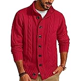 PJ PAUL JONES Men's Cardigan Sweaters Stand Collar Long Sleeve Cable Knit Button Down Sweater