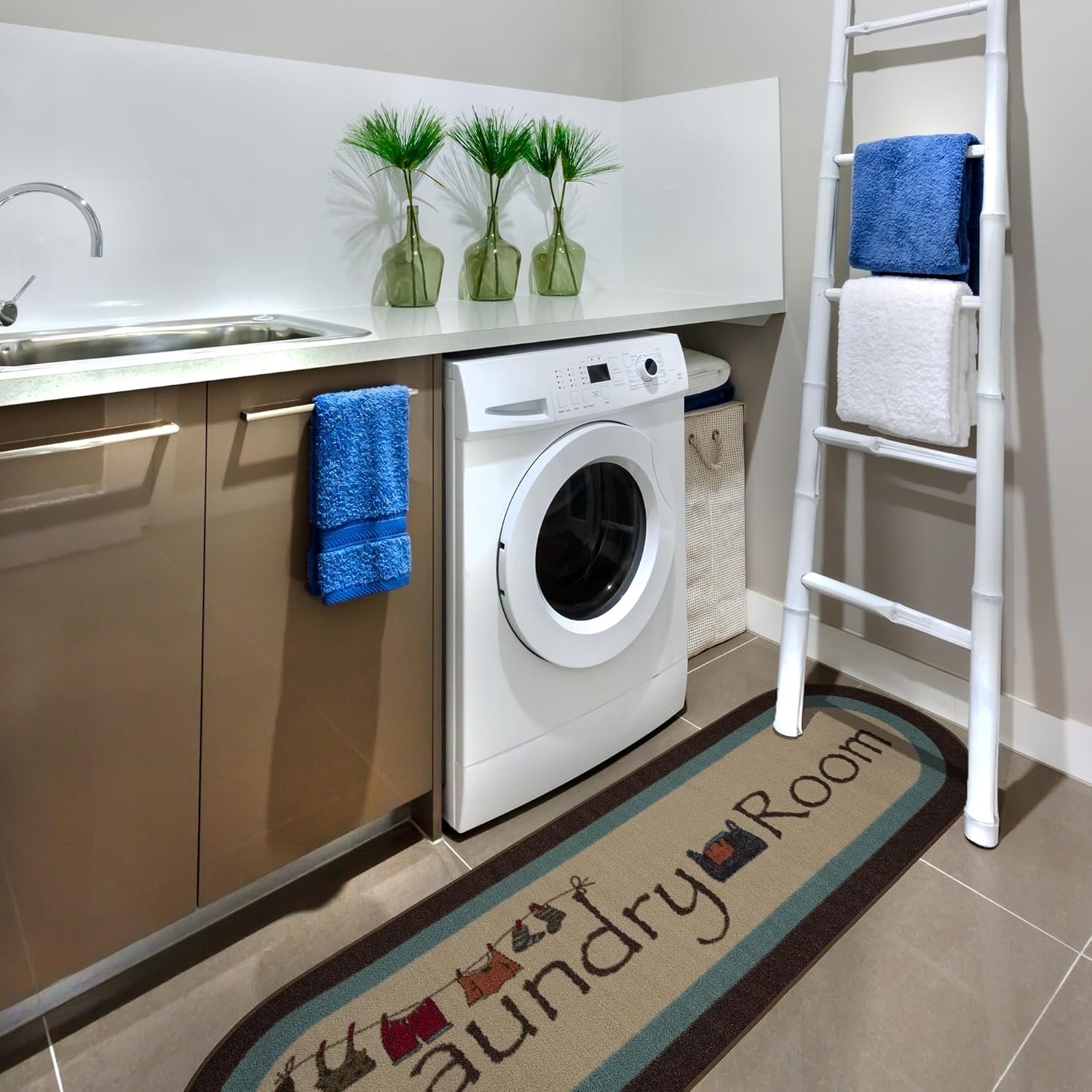 Rugs, Pads & Protectors - Machine Washable Bordered Laundry Room Rug Non-Slip Rubberback 2x5 Laundry Runner Rug for Laundry Room, Bathroom, Washroom, 20
