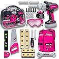 Kids Tool Set - Toddler Tool Playset with Electric Drill, Nuts, Bolts, Screw Driver, and More - Toy Tools & Construction Kit, Gift for Boys & Girls - Toolbox for Kids Ages 3 4 5 6+ (Pink Tools)